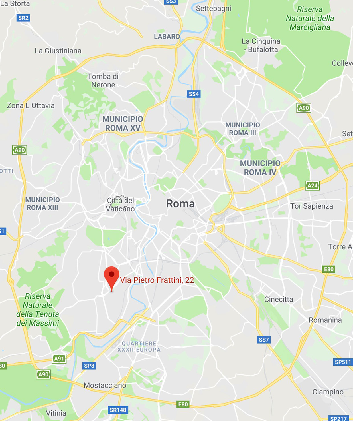 Mappa Salus Center srl - Via Pietro Frattini 22 Roma Portuense